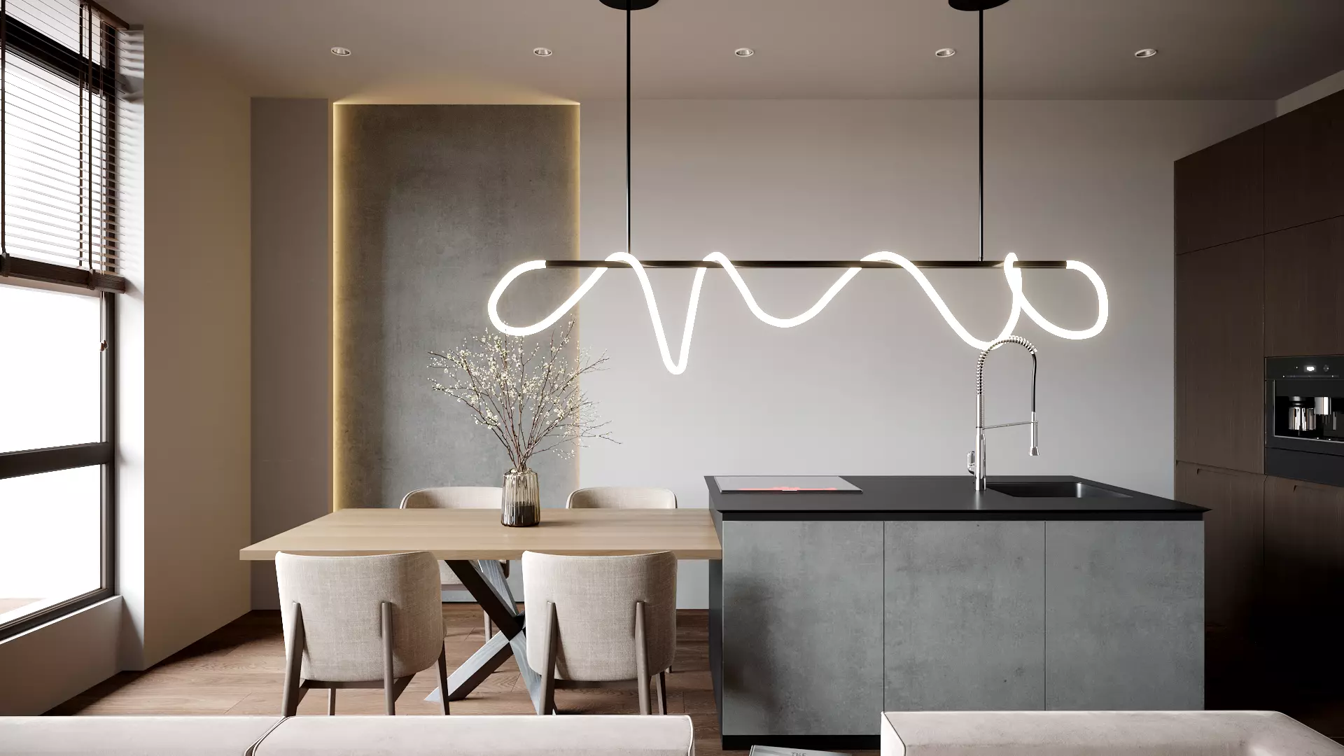 3d interior render: minimalistic kitchen