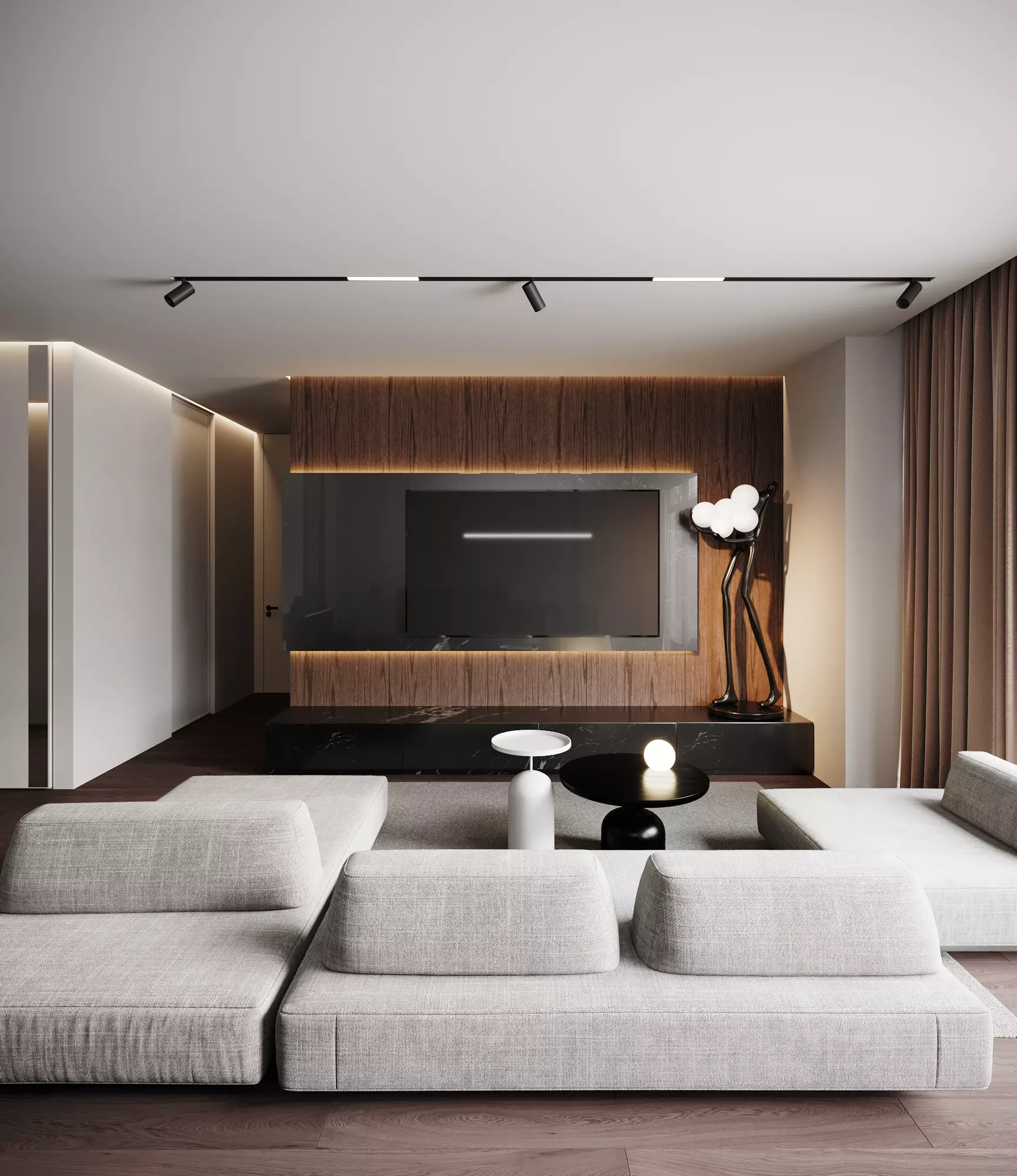 3D interior render: lounge dark-colored