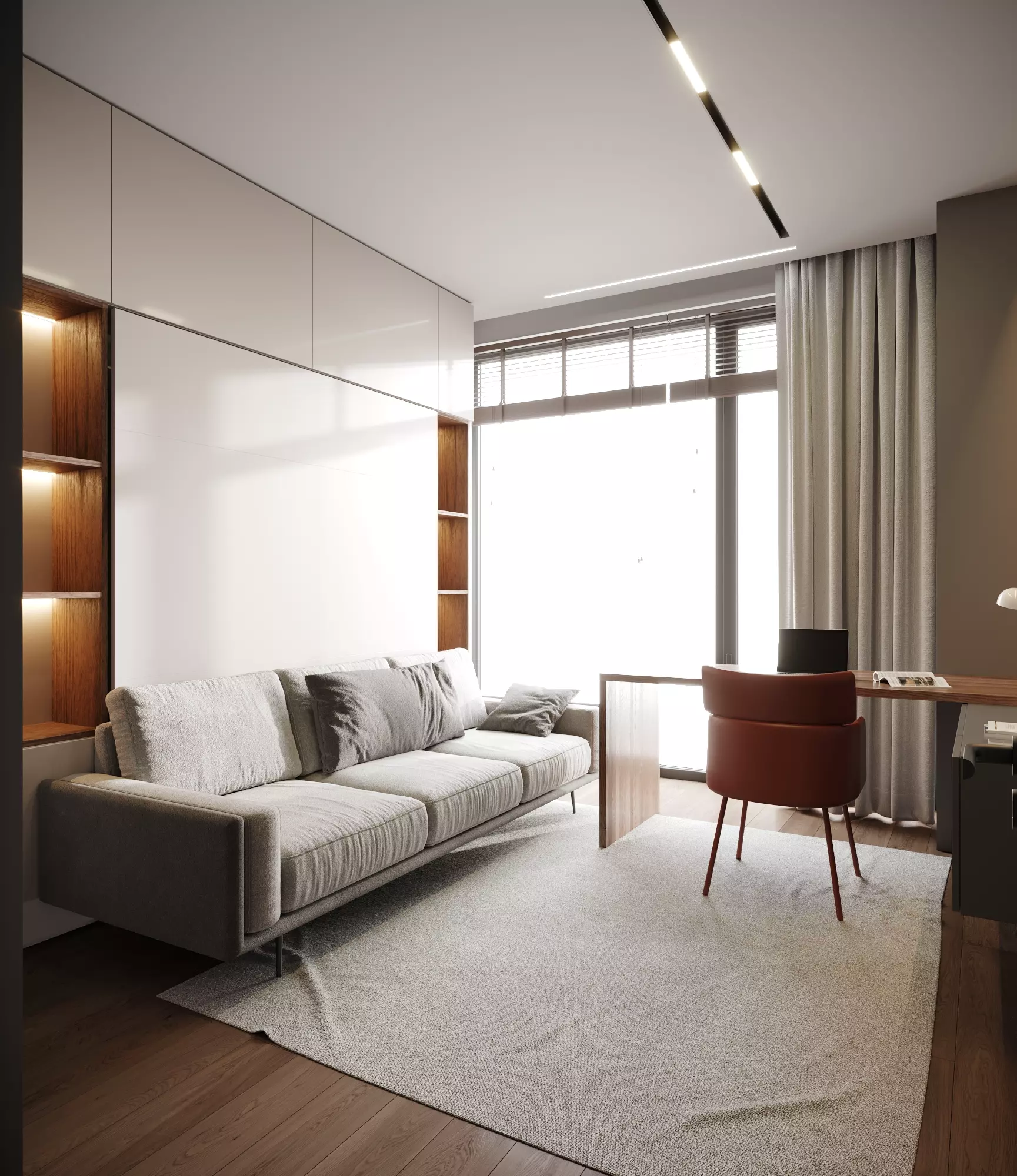 3d rendering of interior: living room in grey tones
