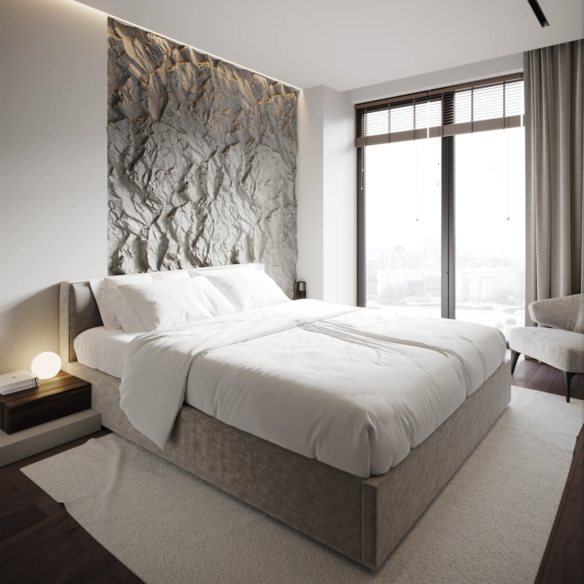 3d interior render: minimalistic bedroom