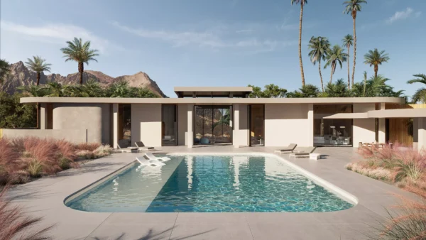 3D visualization of a villa with pool